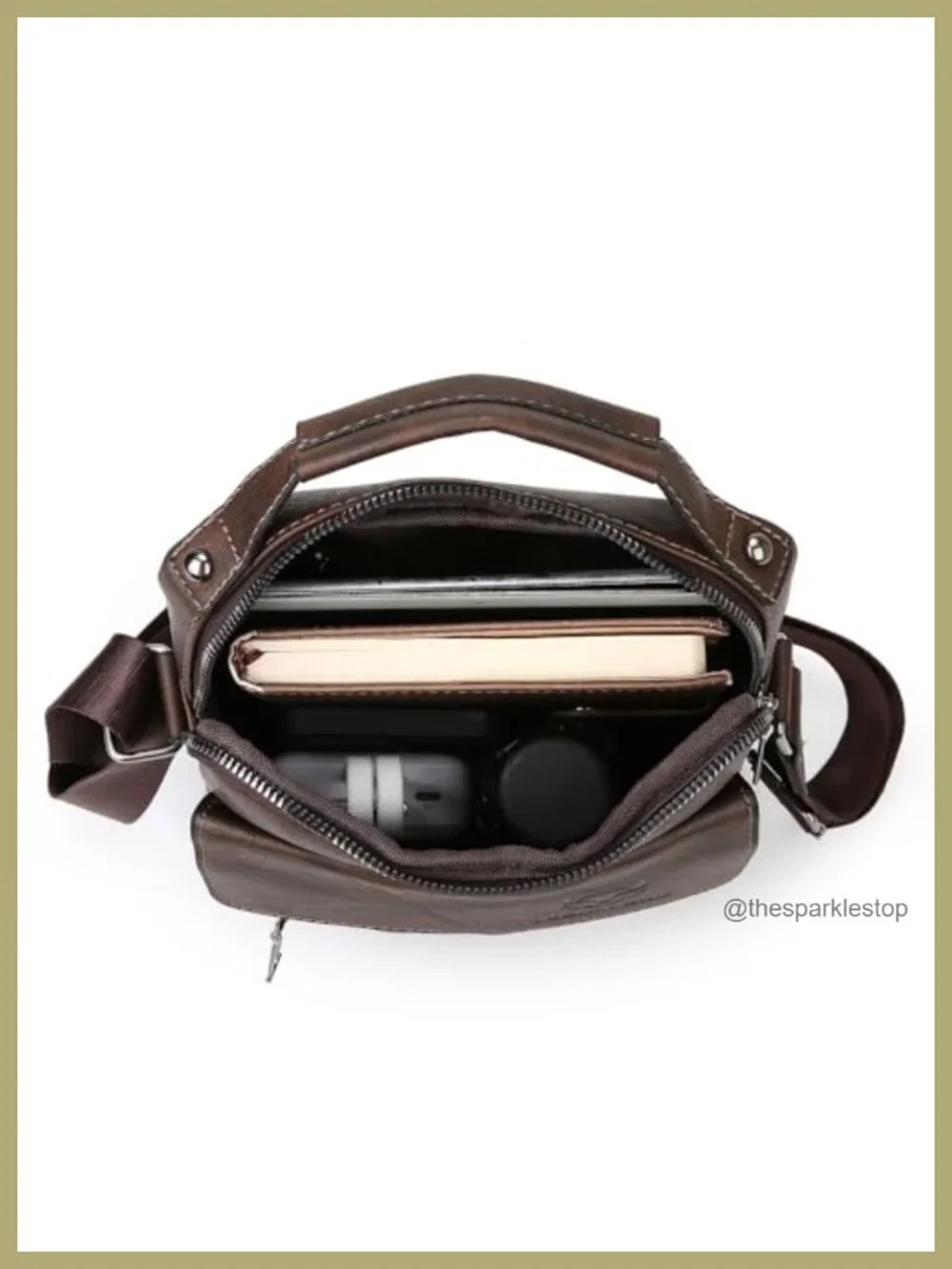 Men's Leather Crossbody Sling Bag Messenger with Multiple Pockets